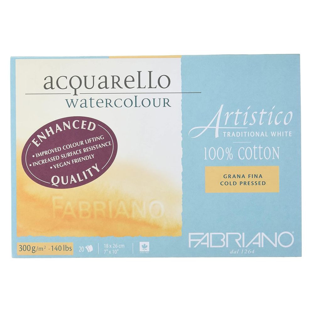 Альбом для акварели Artistico Traditional White 100% хлопок 300 г/м², A4-, 18х26 см, склейка с четырех сторон 20 л, среднезернистая, Fabriano, 19011826
