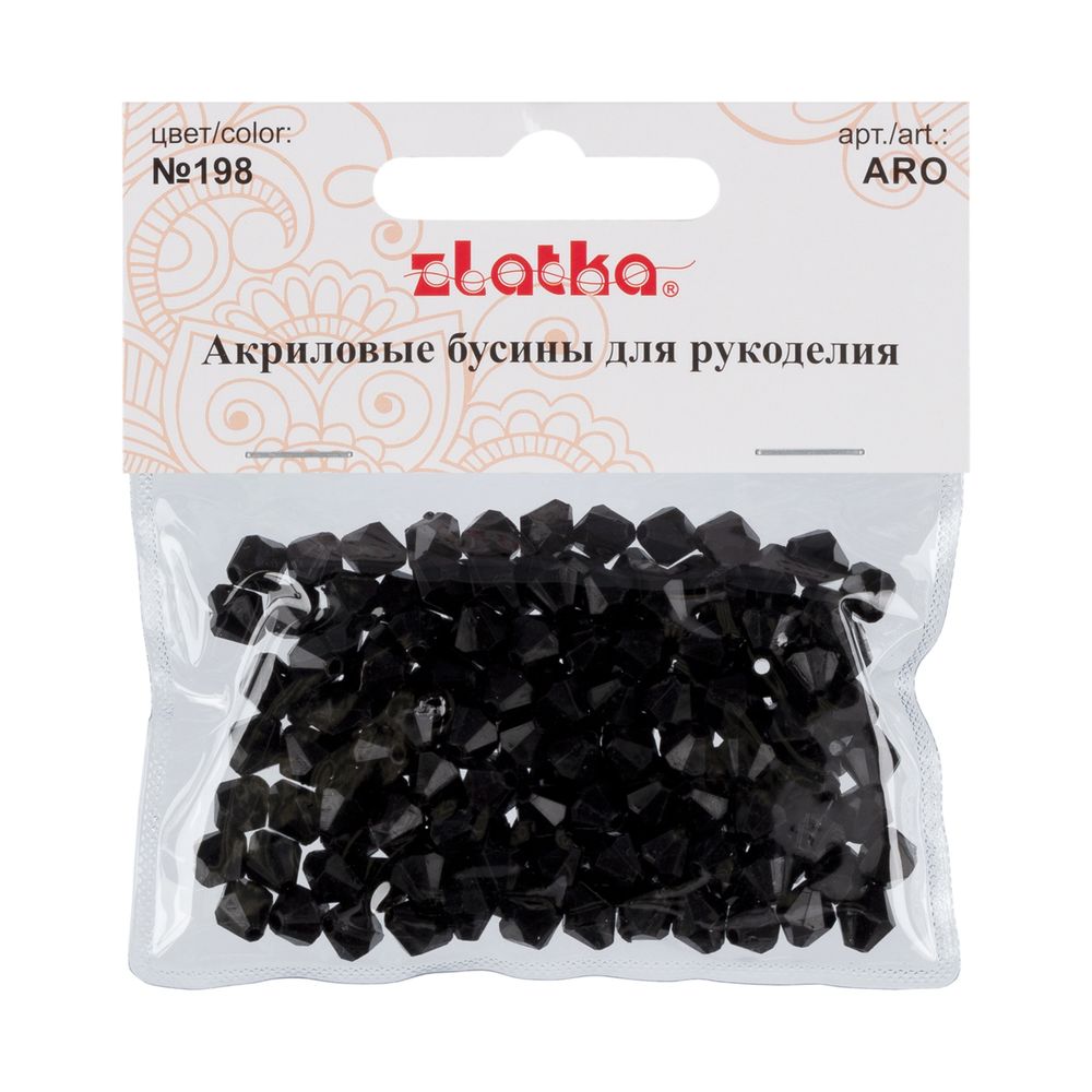 Бусины акрил 7х8 мм, 25 г (155±5 шт), 198 черный, Zlatka ARO