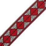 Лента (тесьма) жаккардовая 33.0 мм / 7 метров, красный/серебро, (11824)