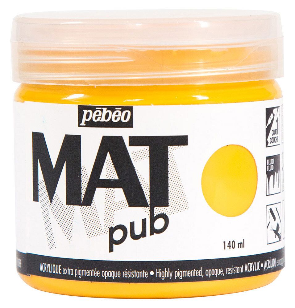 Краска акриловая экстра матовая Mat Pub 1, 140 мл, 256003 желтый золотистый, Pebeo