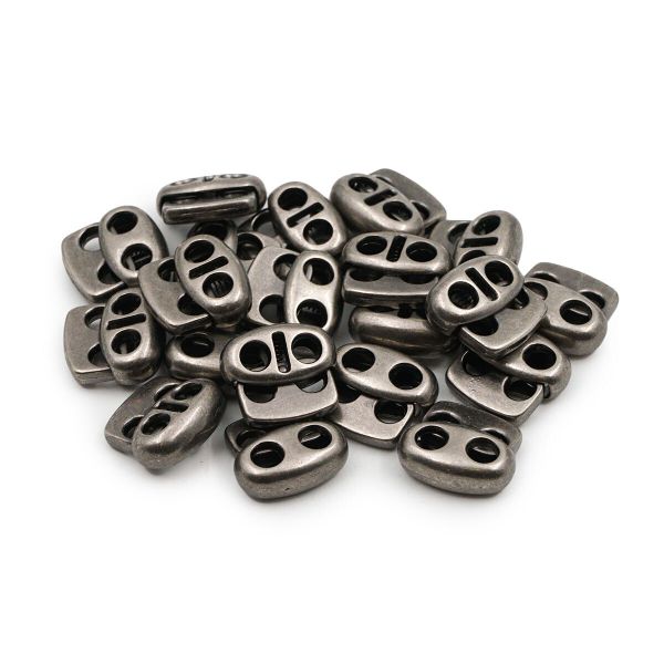 Фиксатор (зажим) для шнура металл плоский, 2 отв., 12х13.5 мм, (in ⌀3 мм), мет. цв.т.серебро, 20 шт