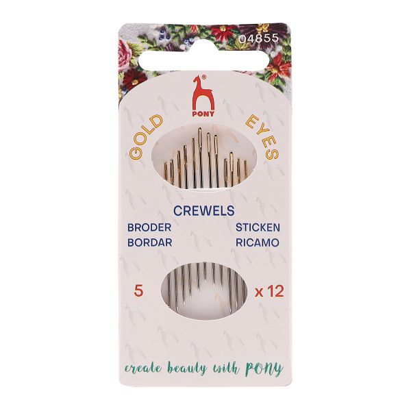 Иглы ручные для вышивания и шитья с золотым ушком Crewels №5, 12 шт, PONY, 04855