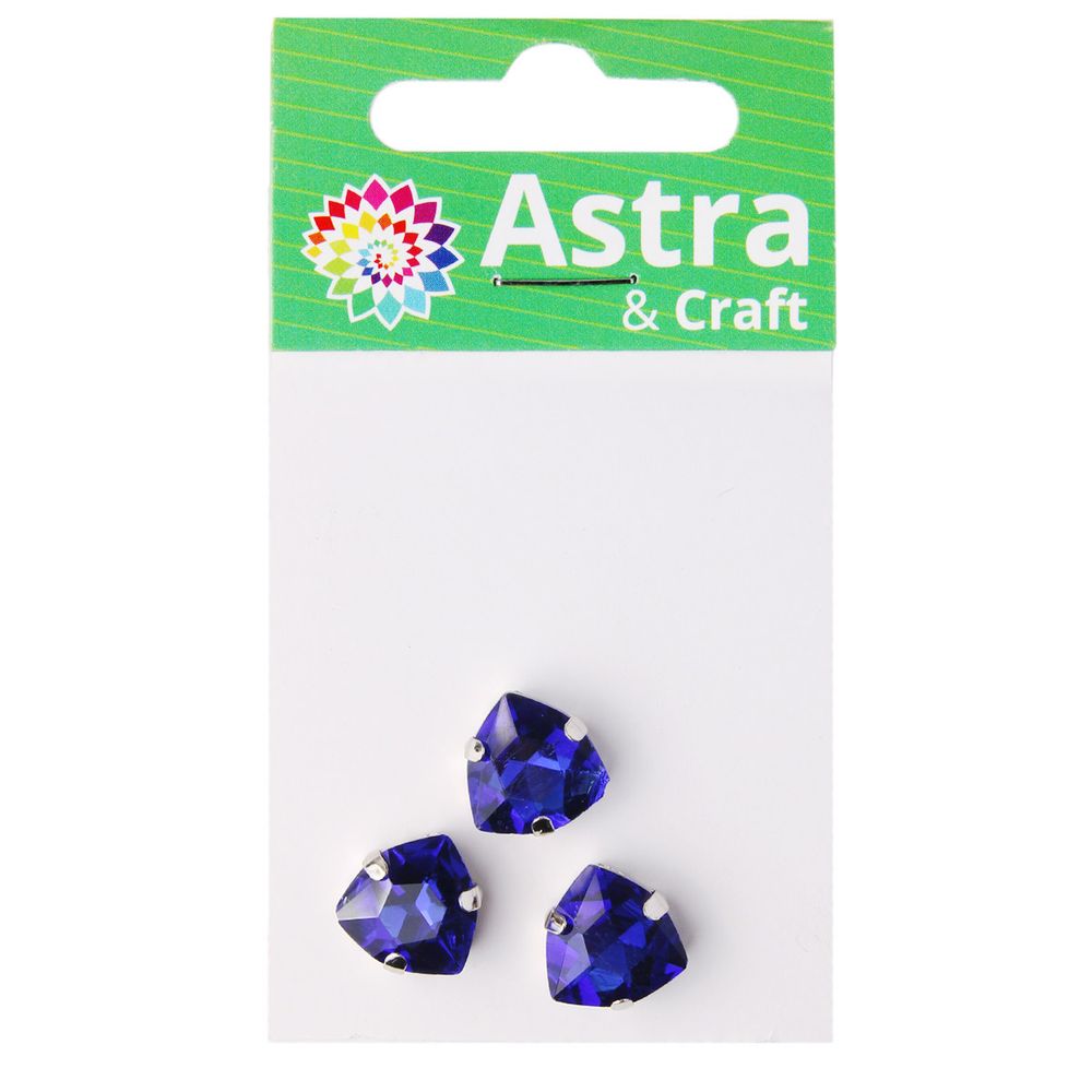 Хрустальные стразы в цапах треугольные (серебро) сапфир 12мм, 3 штук Astra&Craft, ТЦ011НН12