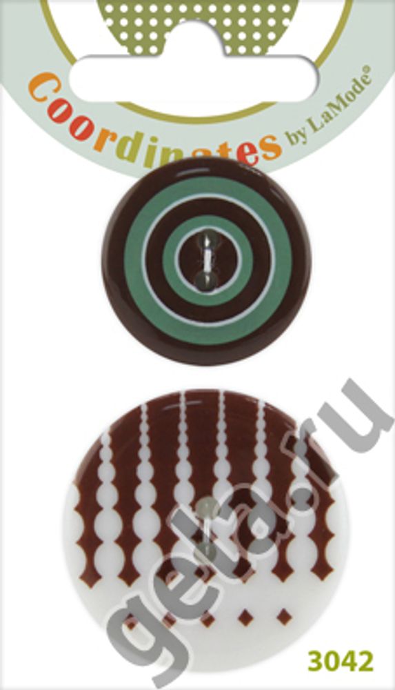 Пуговицы Coordinates III, 34 мм, 2 шт, пластик, белый/коричневый/зеленый