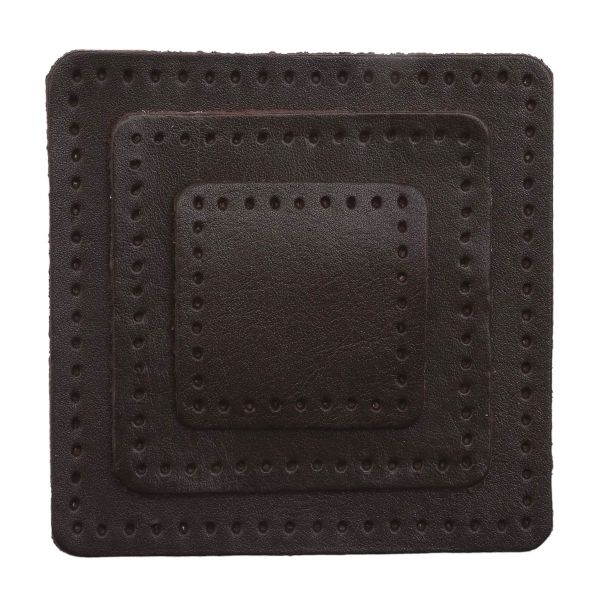 Набор заплаток пришивных из кожи, квадрат 4см, 6см и 8см, с перфорацией, 3 шт, 100% кожа (03 темно-коричневый), 9402