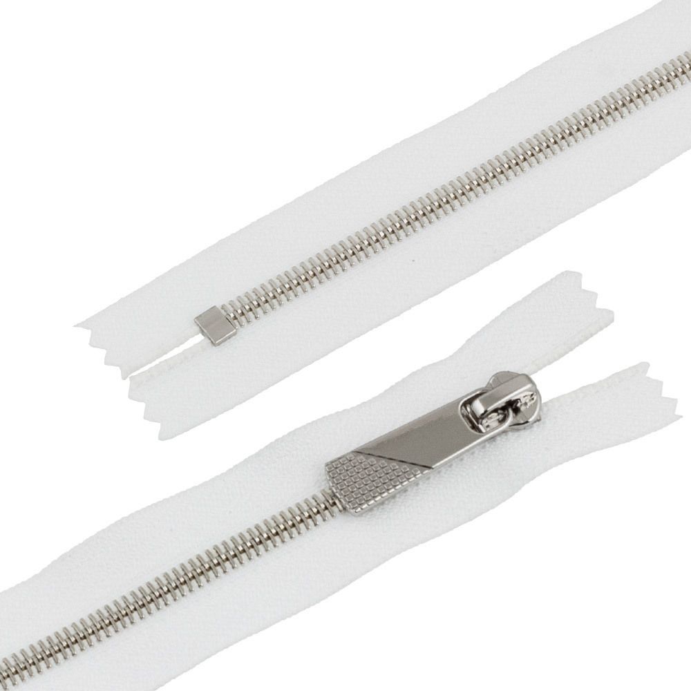 Молния металл Т5 (5 мм) 1 зам., н/раз., 20 см, декор, серебро, белый, KAP-5 Gamma, 5 шт