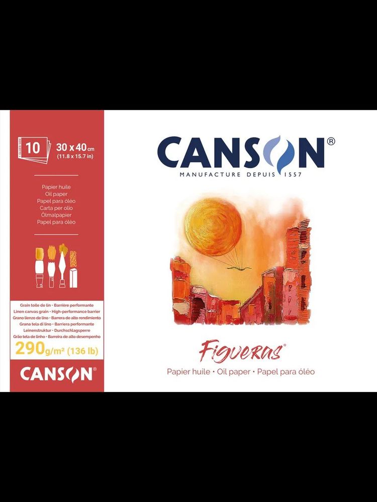 Альбом для масла и акрила Figueras 290 г/м², 30х40 см, склейка с одной стороны в полиэтиленовой пленке 10 л, белый, Canson, C31085P003