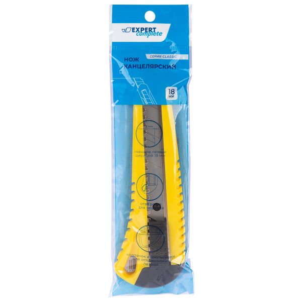 Нож канцелярский с метал. держ. 18 ммх100 мм, EC240703 18 мм, 100 мм, 24 шт, желтый, Expert Complete EC240703