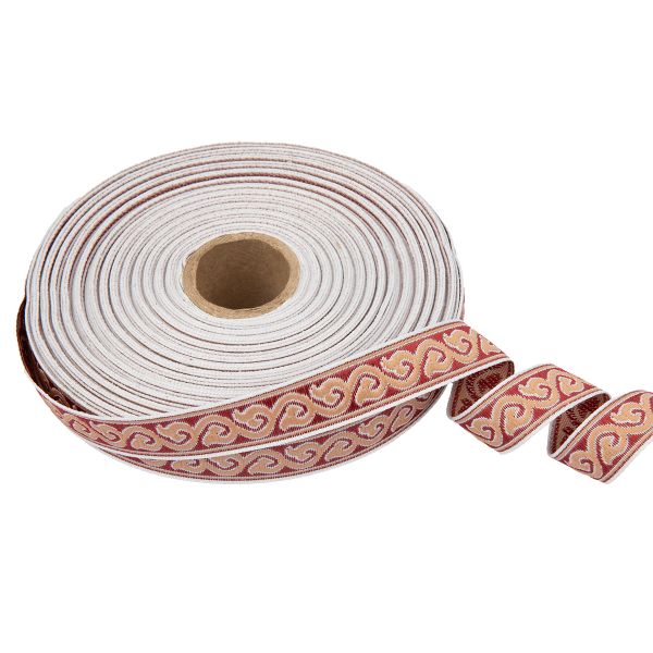 Лента (тесьма) жаккардовая 18.0 мм / 25 метров, Орнамент для северных народов, рис 9594 белый/ч.роза/бордовый, Gamma С3771