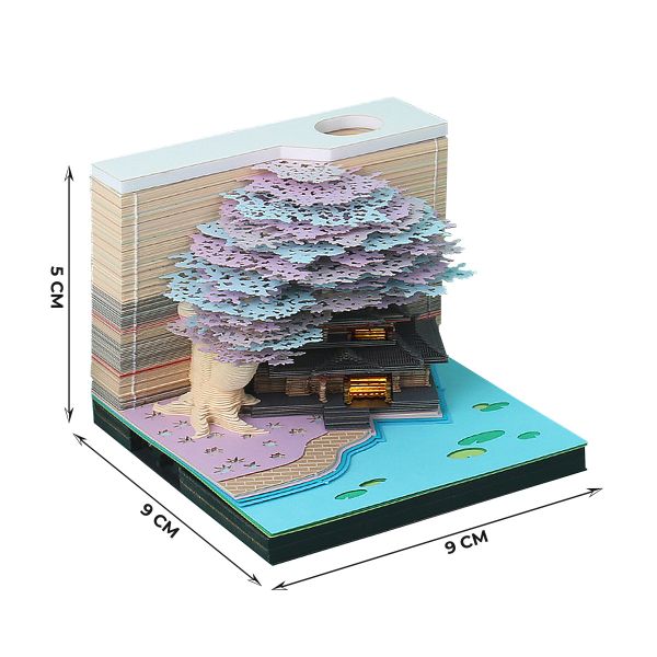 Блок бумажный для записей в виде 3D-заметок с подсветкой 200-250 г/м², 8.5х7х8.5 см, 215 л, Домик в сказочной чаще BBZ-02, BBZ-02