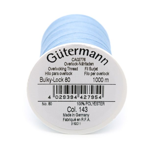 Нитка текстурированная Gutermann Bulky-Lock 80, 1000 м, 143 серо-голубой, 5 катушек
