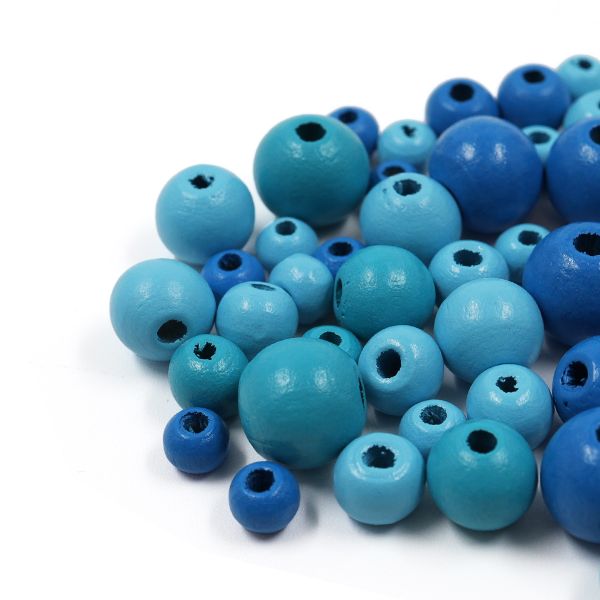 Бусины дерево набор со шнуром 6, 8, 10, 12 мм, голубой микс, 21 г, 90 шт/упак, Astra&Craft, 160815