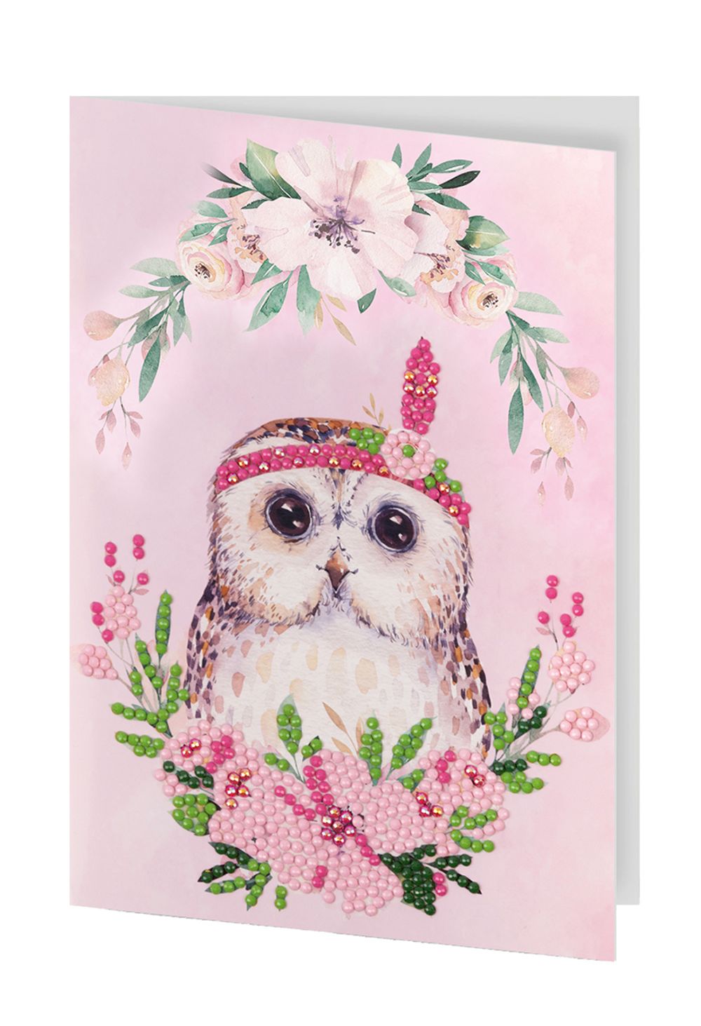 Алмазная (кристальная) мозаика Фрея, открытка Совёнок с цветами, 20х13.5 см