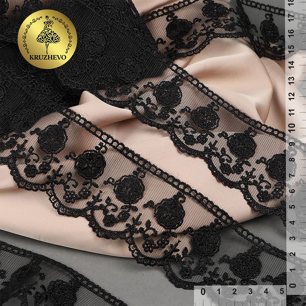 Кружево на сетке 60 мм, диз. 859, цв.03 черный, уп. 9 м, Kruzhevo