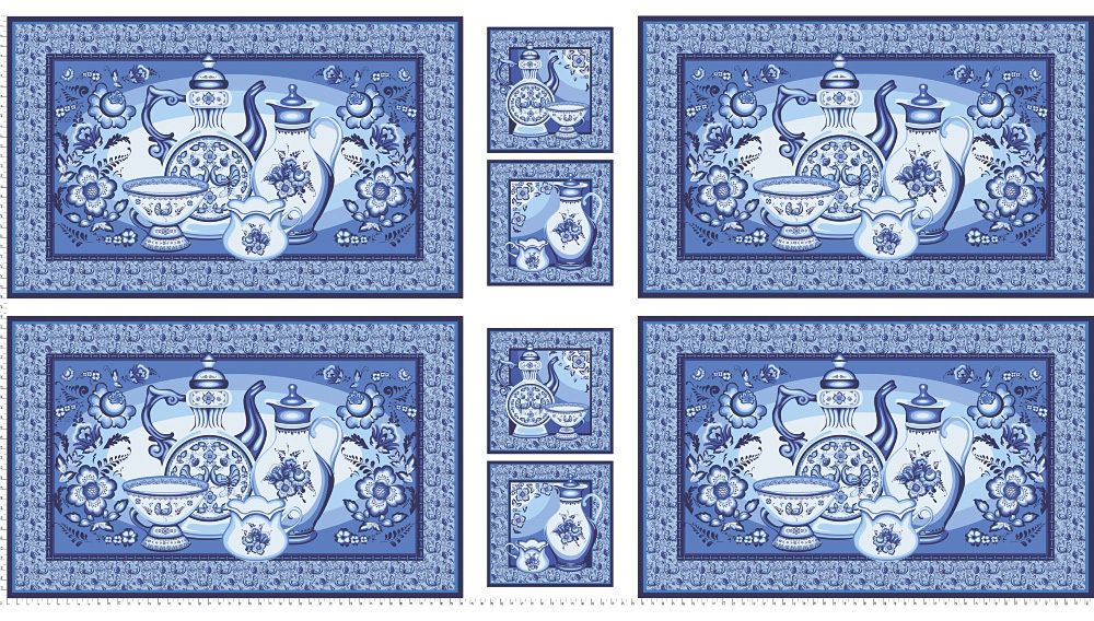 Ткань для пэчворка Peppy Лазурное чудо, рулон 112 см / 5 метров, ЛЧ-02 Панель голубой, Peppy