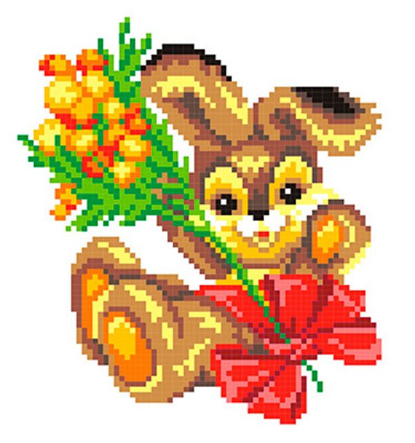 Набор для вышивания нитками МП Студия, Зайчик с букетом 15х16 см