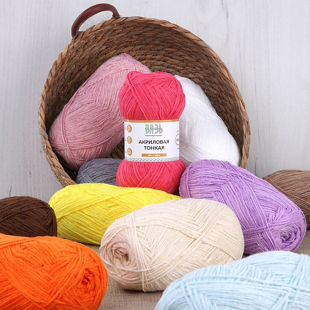 Пряжа Вязь Акриловая тонкая / уп.3 мот. по 100 г, 360 м, 808 топленое молоко