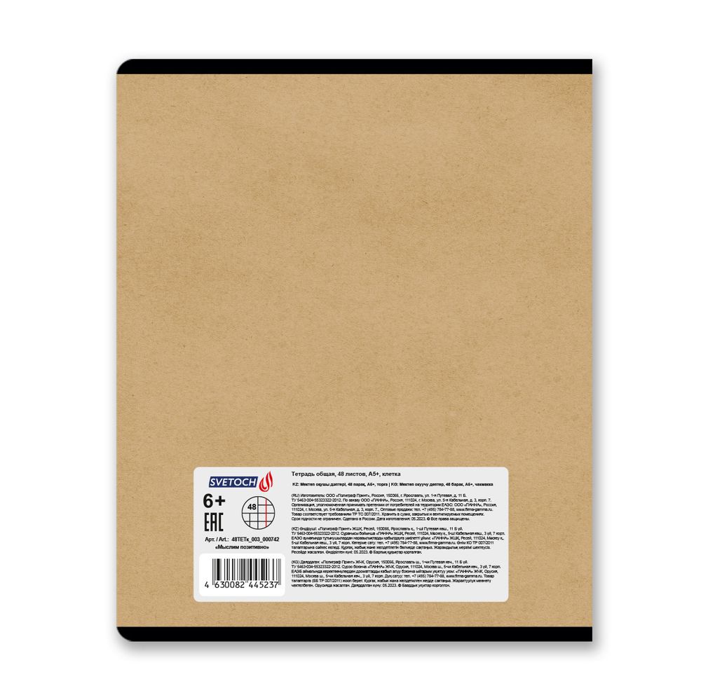 Тетрадь ученическая общая, выборочный лак, A5+ 48 л. на скобе 65 г/м², белизна 100%, 10 шт, клетка в термоусадочной пленке, 000742 Мыслим позитивно, Светоч 48ТЕТк-003