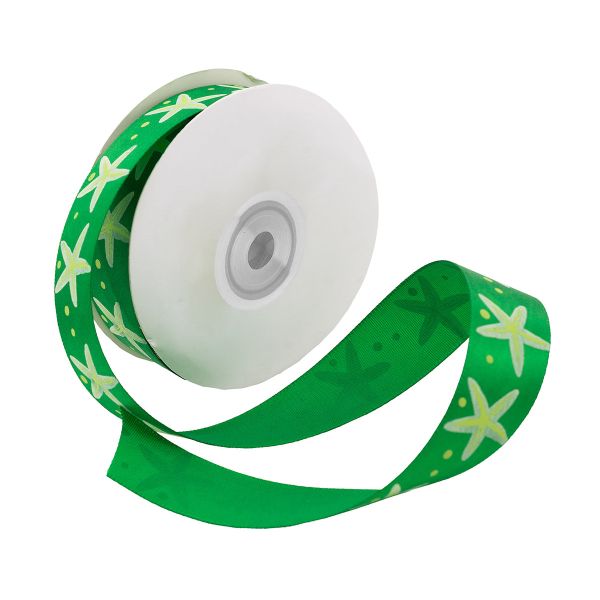 Лента атласная с рисунком 25.0 мм / 22.5±1 метров, Морская звезда, зеленый, Globus
