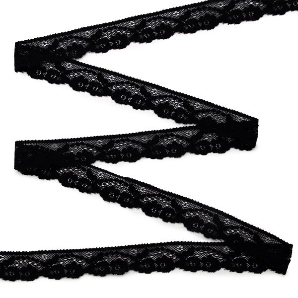 Кружево эластичное (стрейч) 25 мм / 3.4 метра, цвет черный