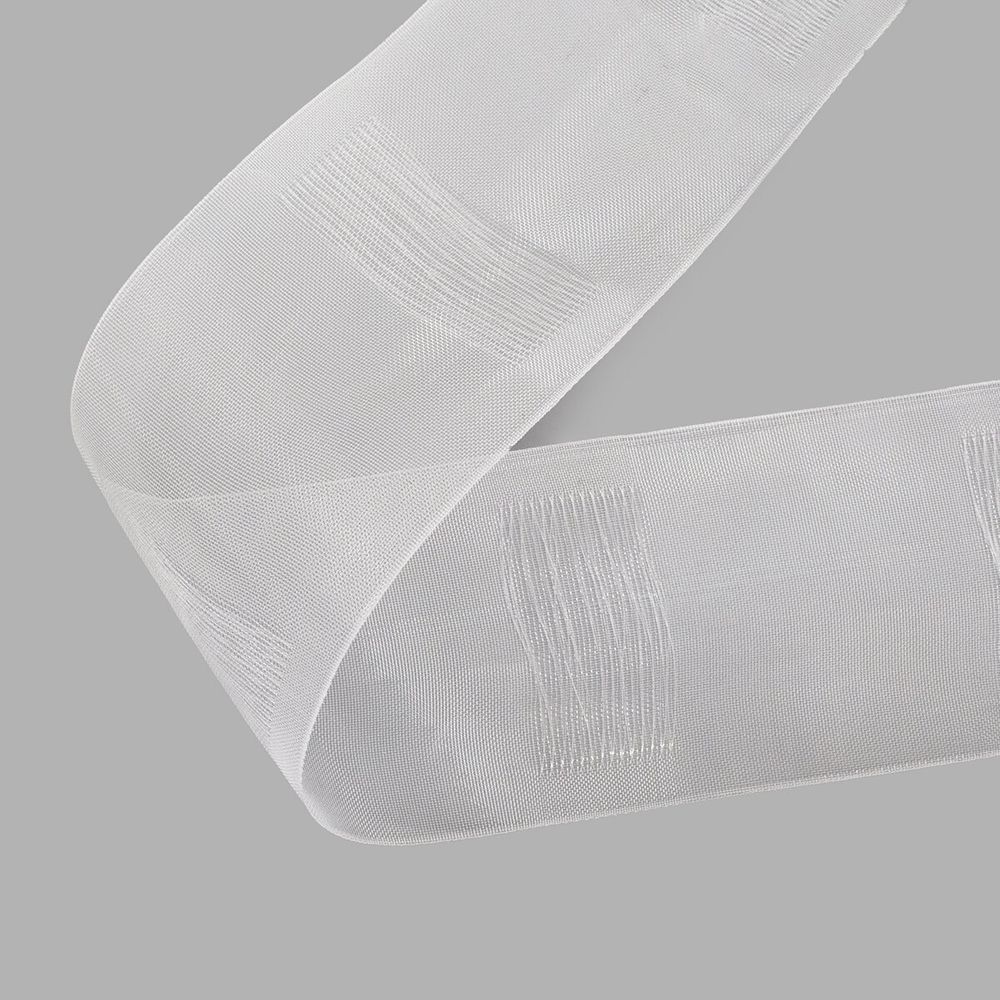 Лента (тесьма) шторная для карниза-трубы 100 мм / 50 метров, Имитация люверсов, прозрачный, C95M