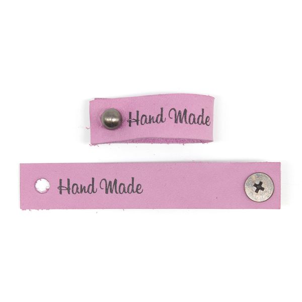 Бирка кожаная с кнопкой Hand Made 1,3х7см, уп.4 шт (сирень)