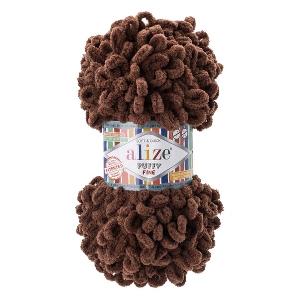 Пряжа Alize (Ализе) Puffy Fine / уп.5 мот. по 100 г, 14.5м, 493 темно-коричневый