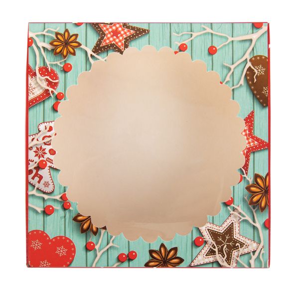 Коробка с окном для печенья 11.5х11.5х3 см, №1 Новогодние чудеса, S-Chief CBC-005