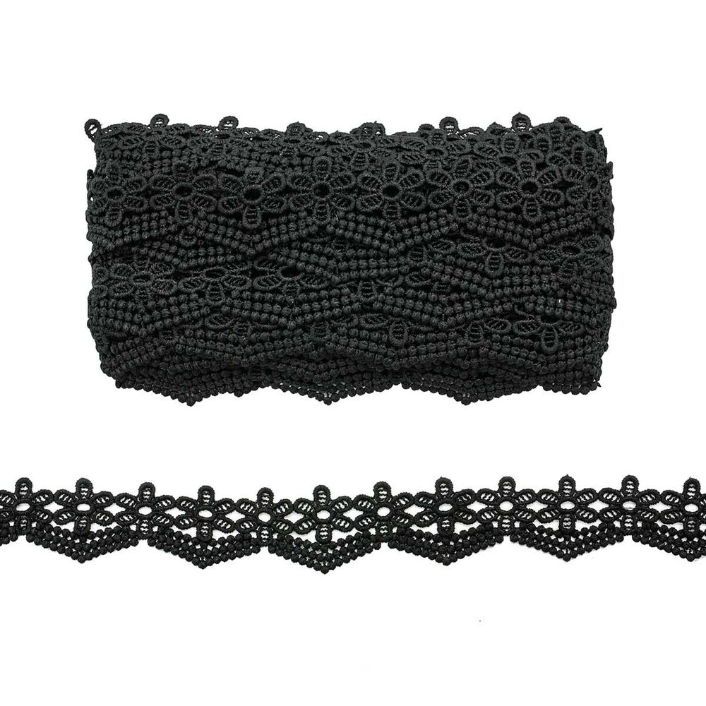 Кружево гипюр (плетёное) 40 мм / 13.72 метра, матовое, черный, 3AR326