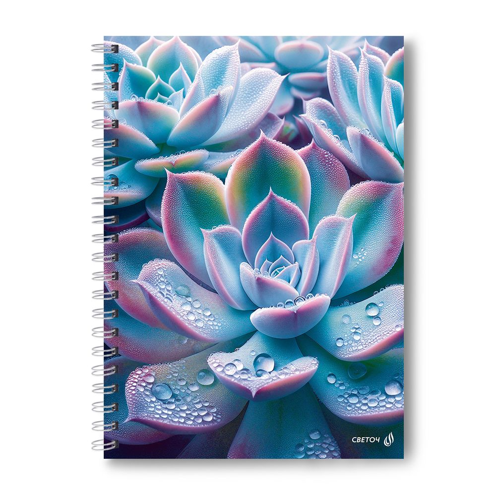 Тетрадь общая с твердой обложкой, матовая ламинация + выборочный лак A4 80 л. на гребне 65 г/м², белизна 100% 2 шт клетка, 01570 Суккулент, Светоч Т218