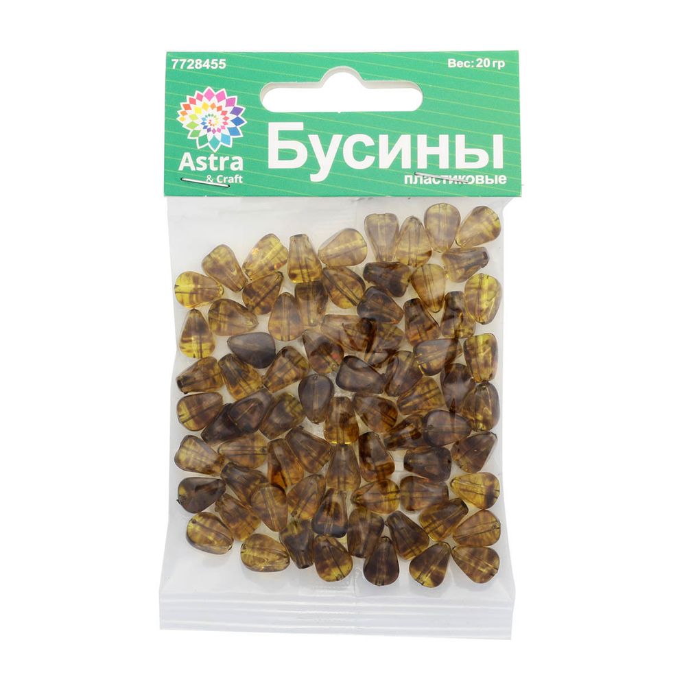 Бусины пластик 10х7.5 мм, 3414 "Янтарь", 20 г, Астра