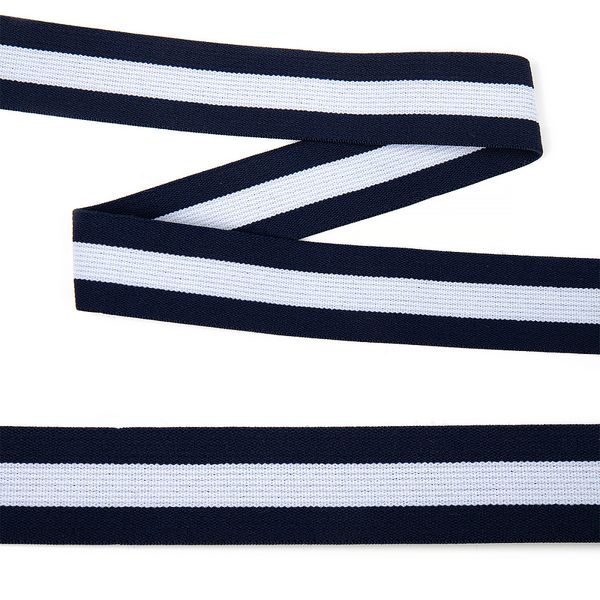 Резинка декоративная полоска 30.0 мм / 25 метров, тканая, мягкая, синий/белый