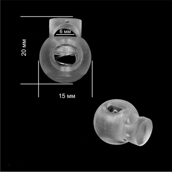 Фиксатор (зажим) для шнура пластик 1 отв., ⌀6.0 мм, 20х15 мм, шар 8953, цв.прозрачный А уп.500 шт