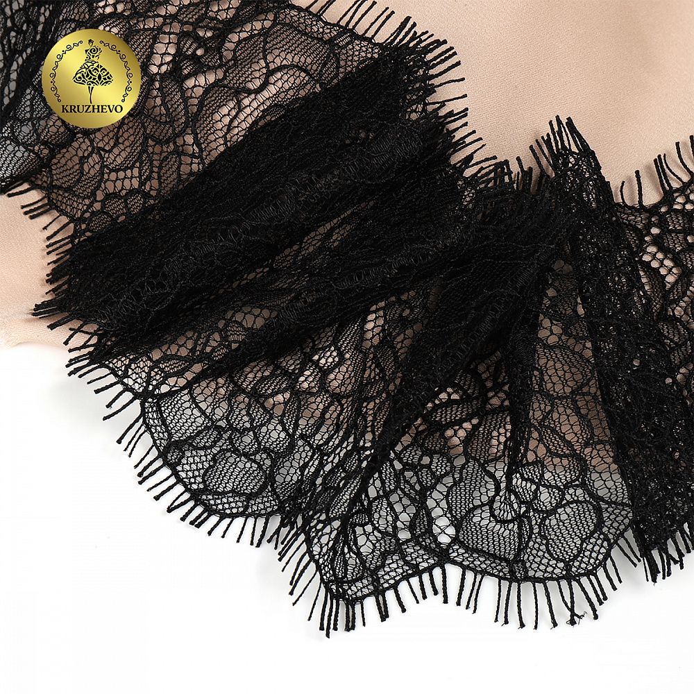 Кружево шантильи (реснички) 80 мм, цв.2 черный, 3 метра, Kruzhevo