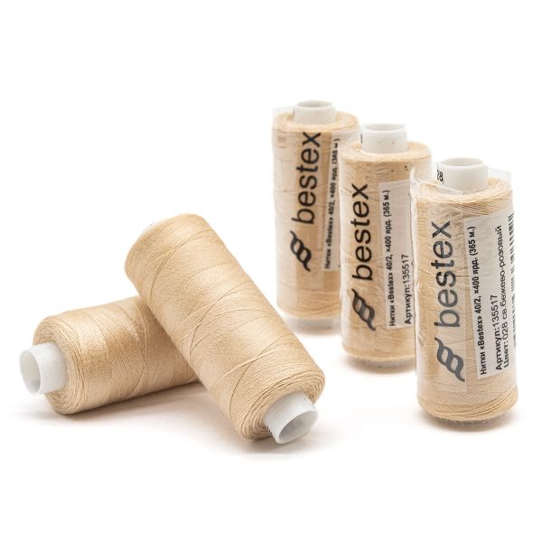 Нитки швейные бытовые Bestex 40/2, 365 м (400 ярд) / 10 кат., 028 пудровый