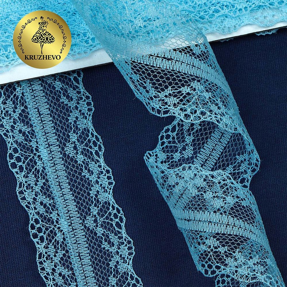 Кружево отделочное в стиле "трикотаж" 40 мм, 150-1, цв.11 голубой, 9.14м