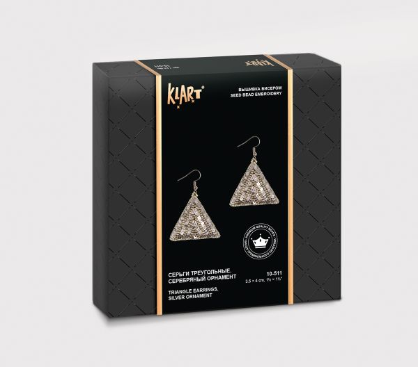 Набор для вышивания бисером Klart, Серьги треугольные. Серебряный орнамент, 4х3.5 см