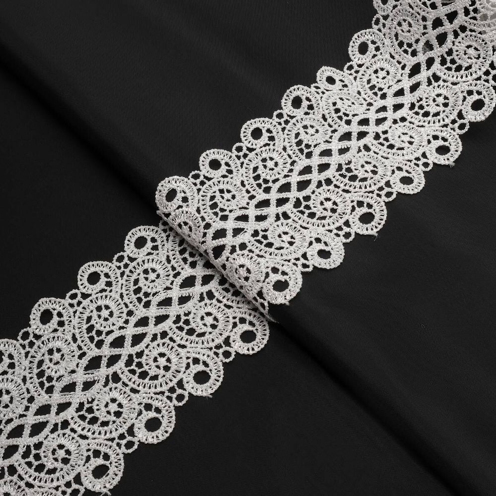 Кружево гипюр (плетёное) 75 мм / 13.7 метров, белый, 3AR1300