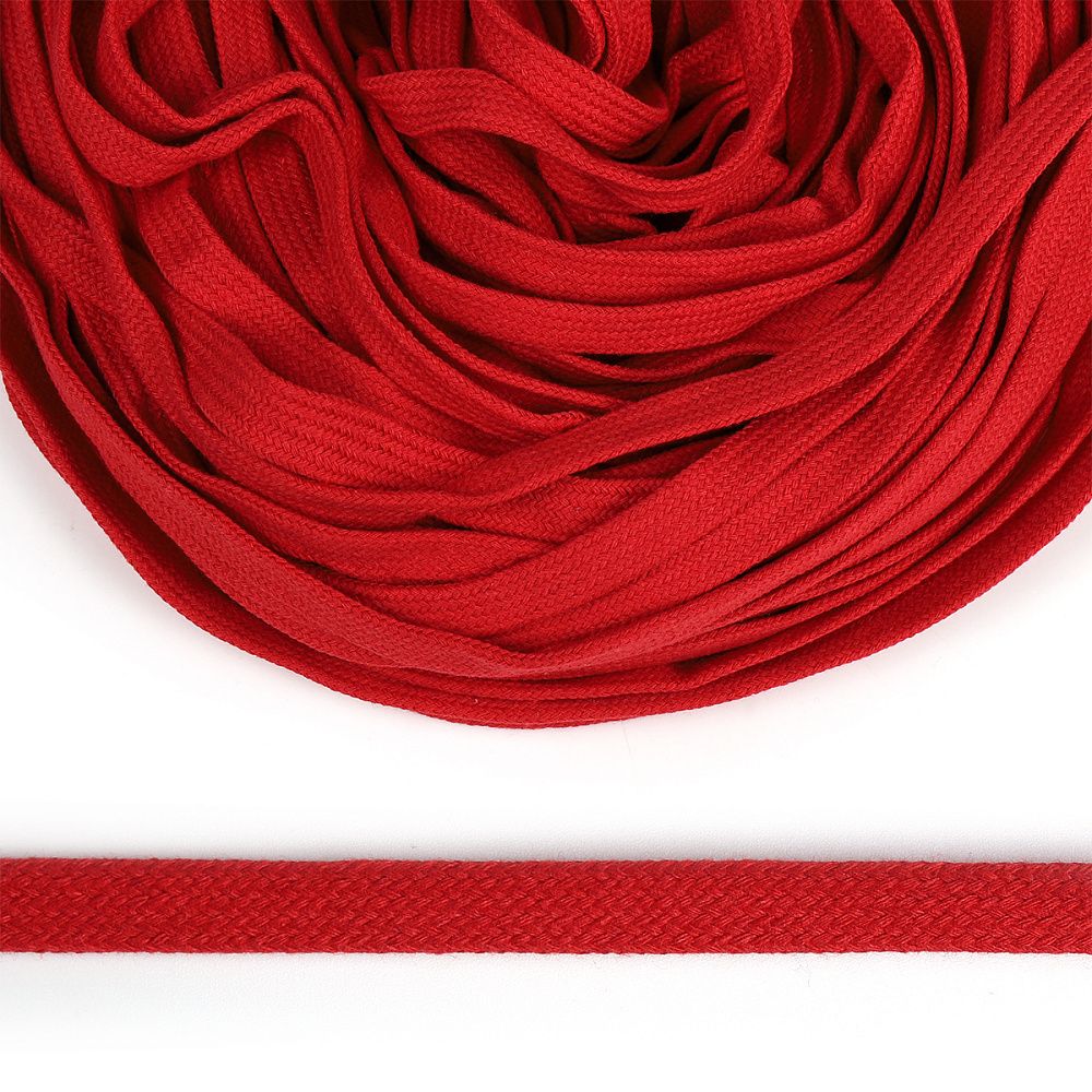 Шнур плоский плетеный х/б 10.0 мм / 50 метров, классическое плетение 012 красный