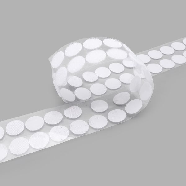 Лента контактная липучка (велкро) клеевая круг ⌀20 мм ПАРА (крючок+петля), 22 г/м, белый, уп.1100 пар, 6131-2061