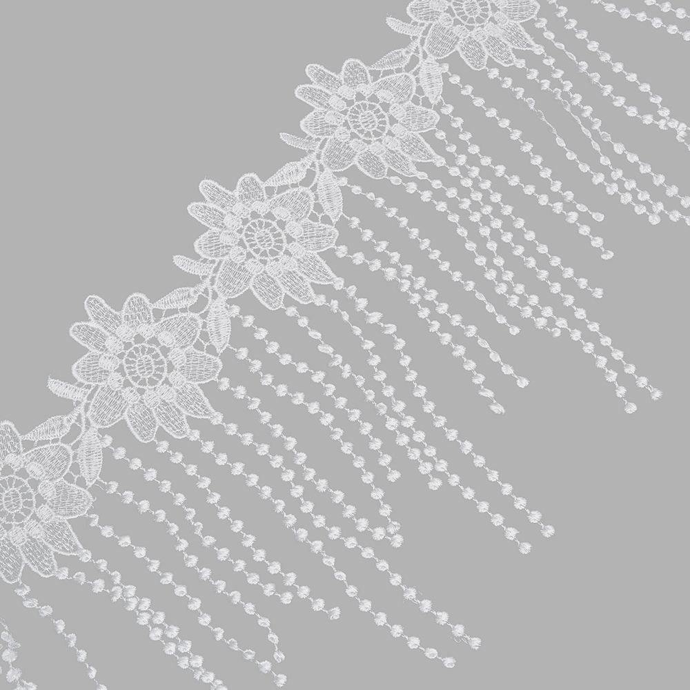 Кружево гипюр (плетёное) 190 мм, / 13.71 метра, с подвесками, белый