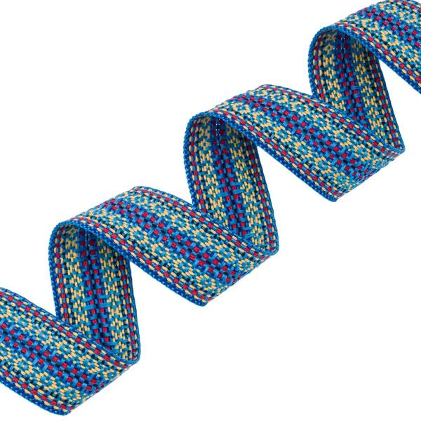 Лента (тесьма) жаккардовая 30.0 мм / 25±1 метров, х/б рис. 9871, синий/красный/черный/желтый, С3881Г17