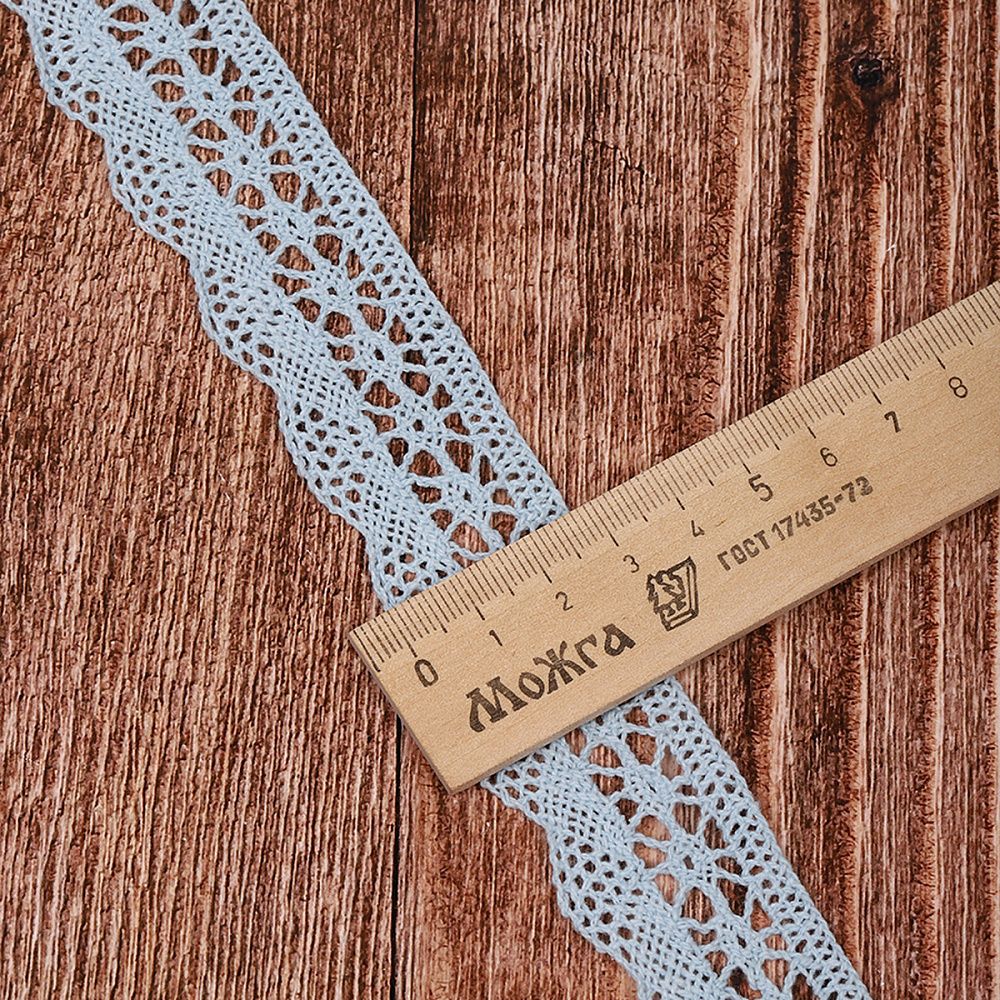 Кружево вязаное (тесьма) 27 мм / 10 метров, хлопок, TBY.1005, F183 голубой