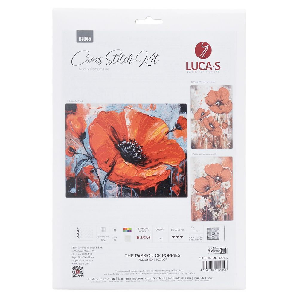 Набор для вышивания нитками Luca-S, Страсть маков, 43х32см