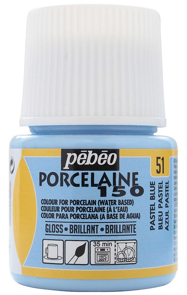 Краска по фарфору и керамике (под обжиг) пастельная Porcelaine 150 45 мл, 024-051 голубой, Pebeo