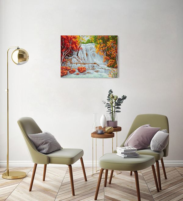 Алмазная (кристальная) мозаика Фрея, на подрамнике Водопад в лесу, 40х30 см