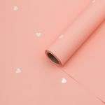 Пленка упаковочная для цветов и подарков Сердечки, 65 мкр, 58см / 10м ± 5% (VH2558 персиковый с белыми сердечками)