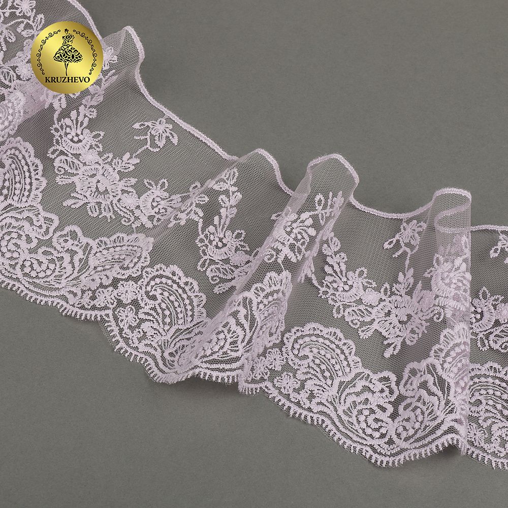 Кружево на сетке 130 мм / 13.71 метра (жесткая сетка, матовая нить), TBY.BL.40466, цв.F164 светло-сиреневый, Kruzhevo