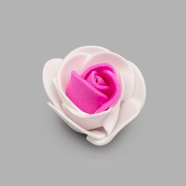 Цветочек Розочка из фоамирана 3 8мм, упак(8 шт), цв. белый/малиновый, 25159