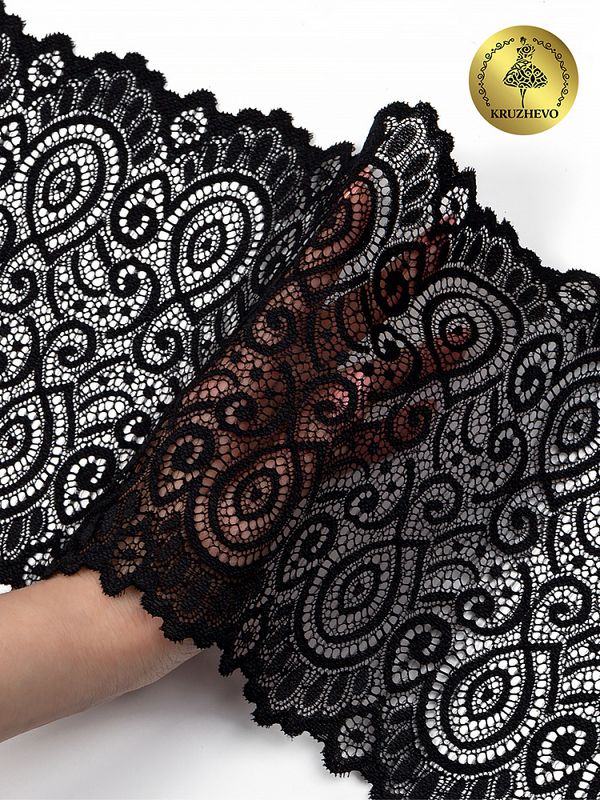 Кружево бельевое эластичное 180 мм / 25 м, 263, цв.003 черный, Kruzhevo